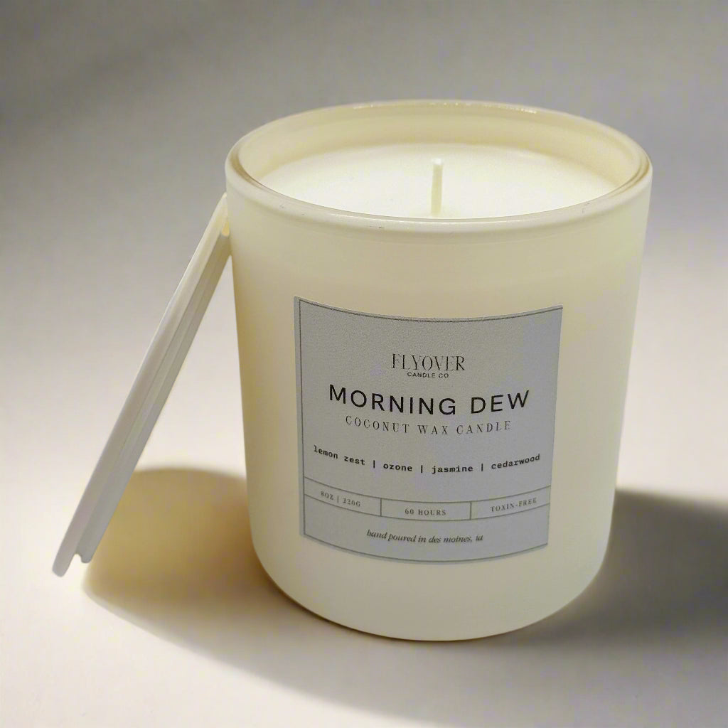 Candle with a label on a white background