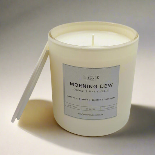 Candle with a label on a white background